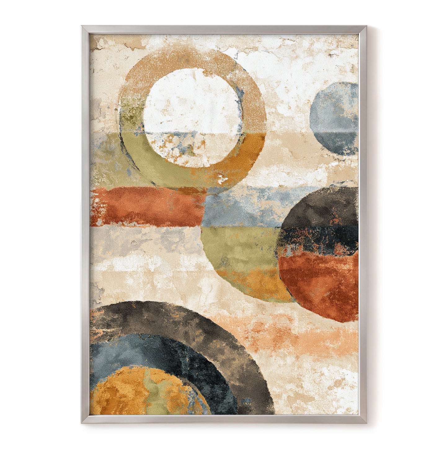 Rust Olive Blue Geometric Circle Abstract Art