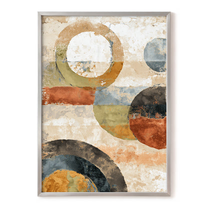 Rust Olive Blue Geometric Circle Abstract Art