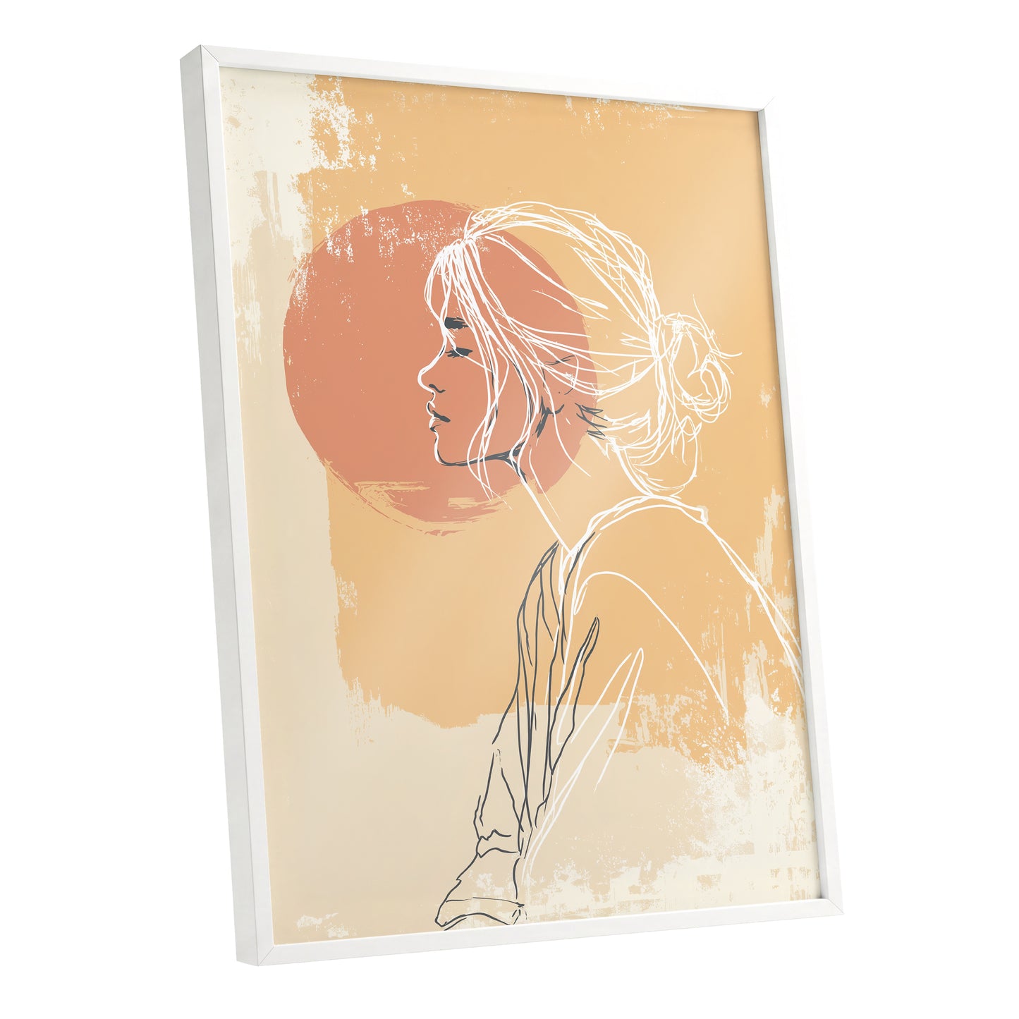 Peach Gold Woman Line Art Sunset Portrait