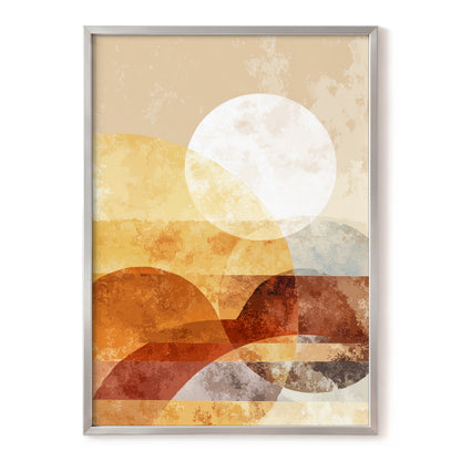 Golden Ochre Geometric Sunset Abstract Wall Art