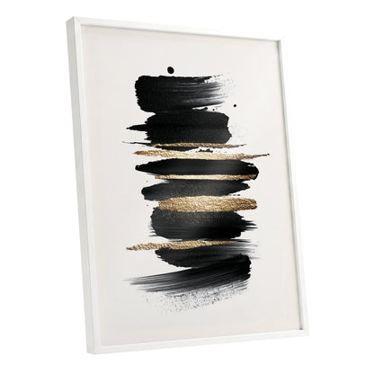 Black and Gold Abstract Brushstroke Wall Art