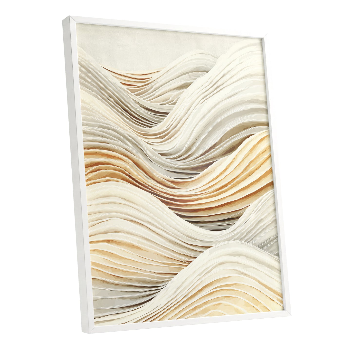 Ivory Beige Layered Abstract Wavy Line Art