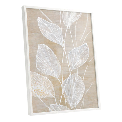 Beige White Botanical Leaf Line Art Print