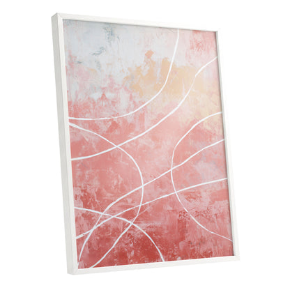 Coral Pink Flowing White Line Abstract Wall Art