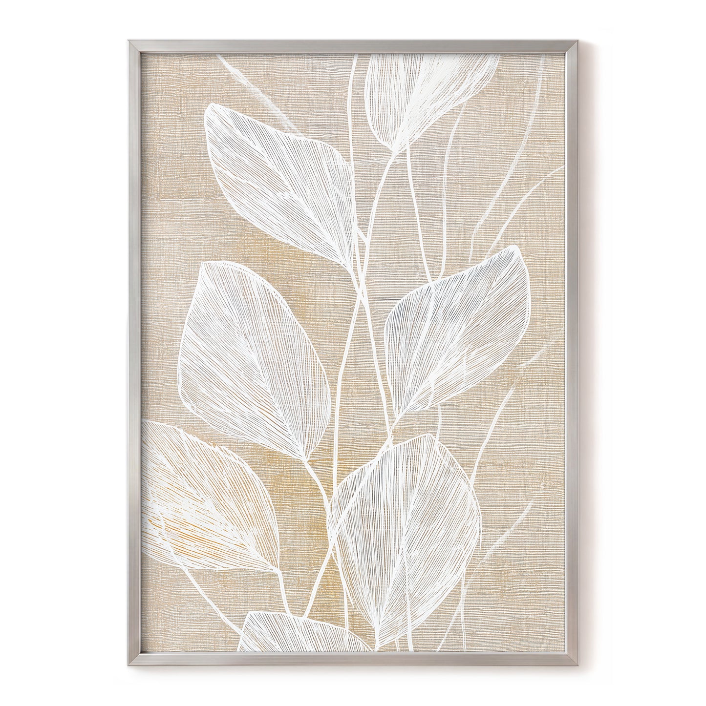 Beige White Botanical Leaf Line Art Print