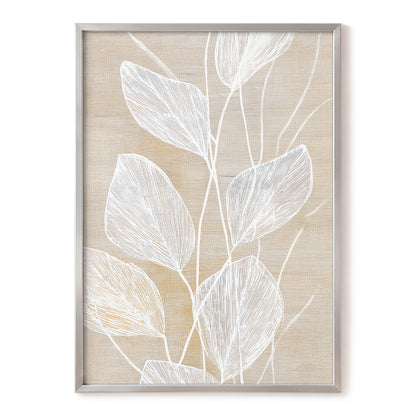 Beige White Botanical Leaf Line Art Print
