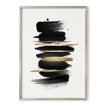 Black and Gold Abstract Brushstroke Wall Art