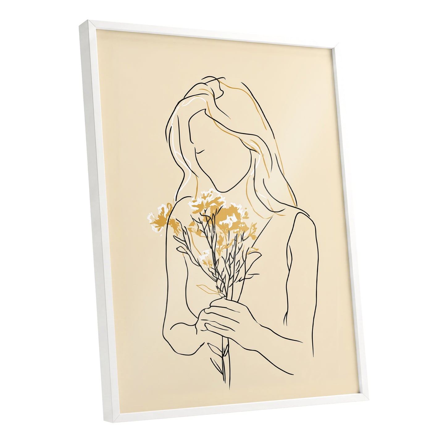 Minimalist Woman with Flowers Line Art
