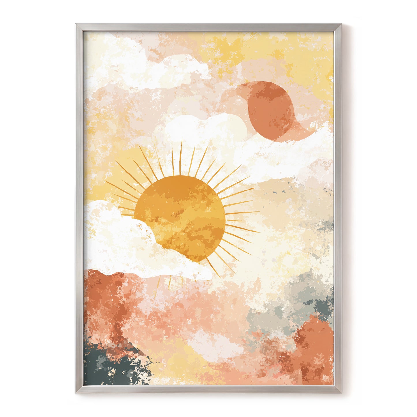 Golden Sun Peach Abstract Cloud Landscape Art