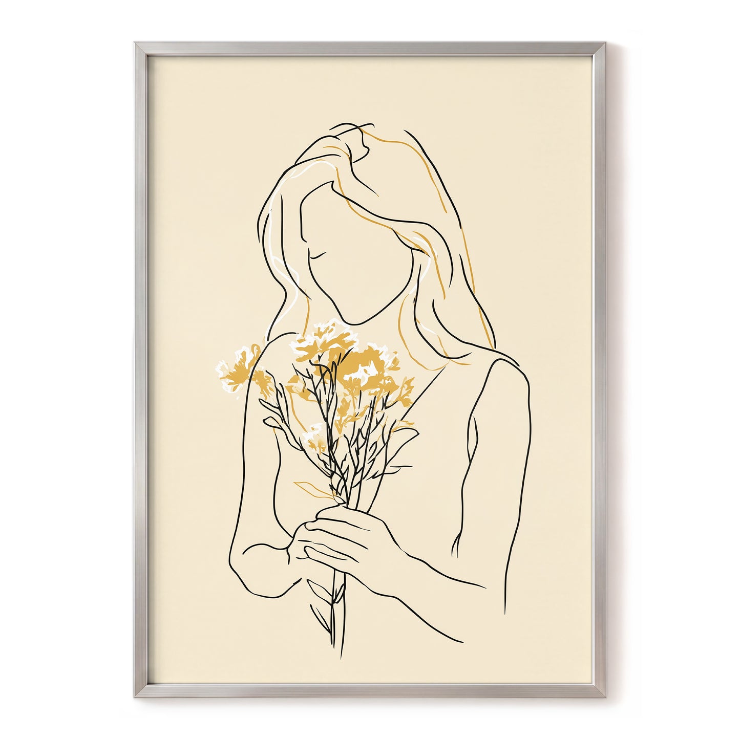 Minimalist Woman with Flowers Line Art