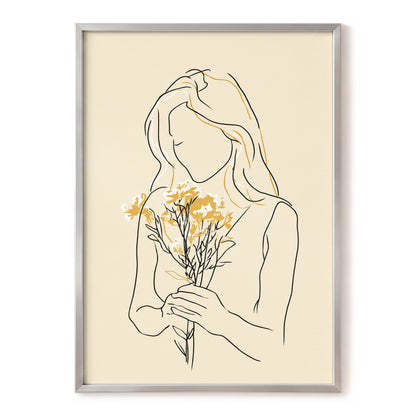 Minimalist Woman with Flowers Line Art