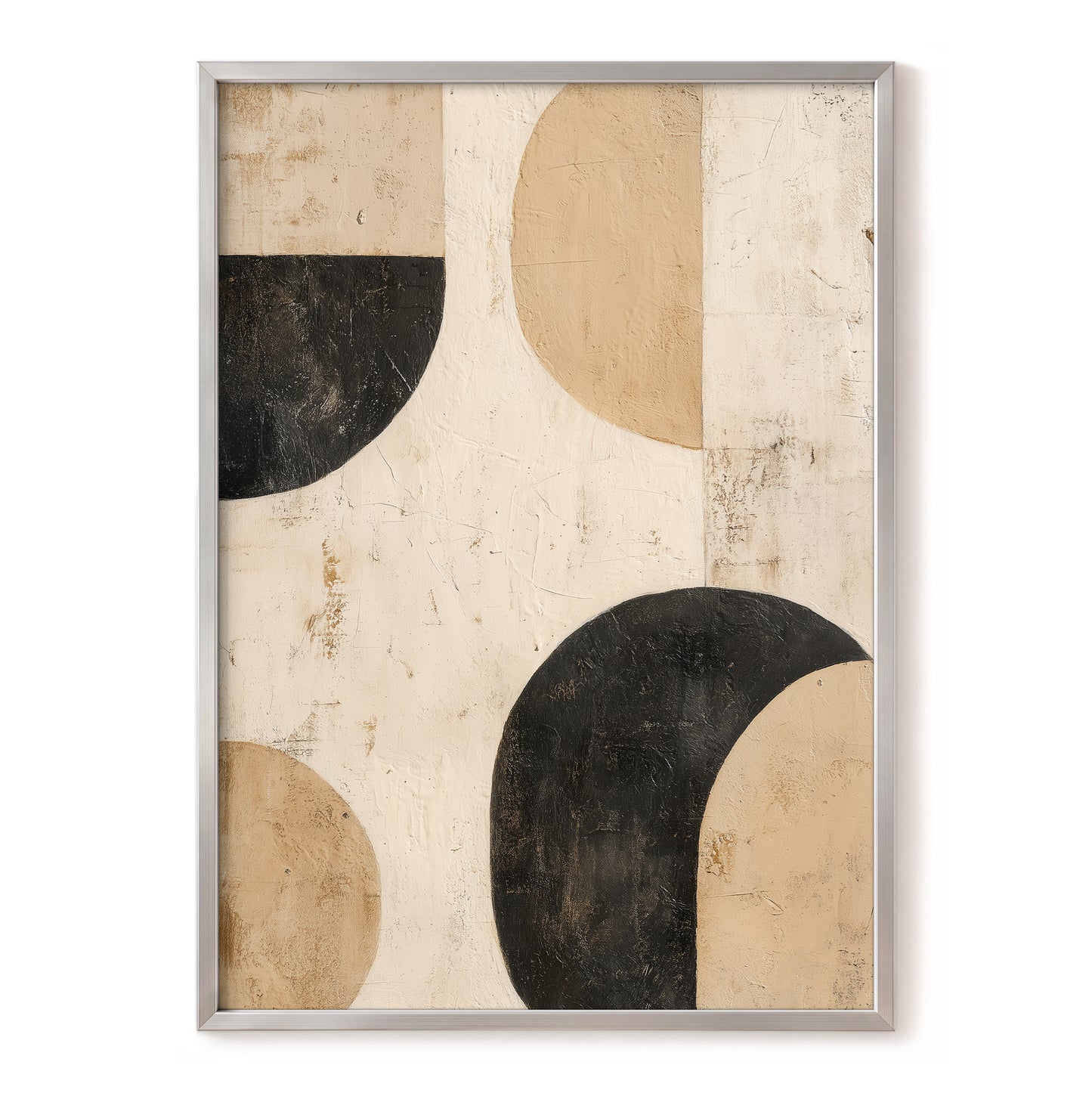 Neutral Beige Black Textured Geometric Abstract Art