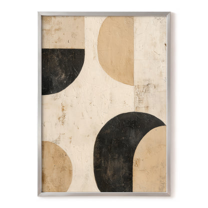 Neutral Beige Black Textured Geometric Abstract Art
