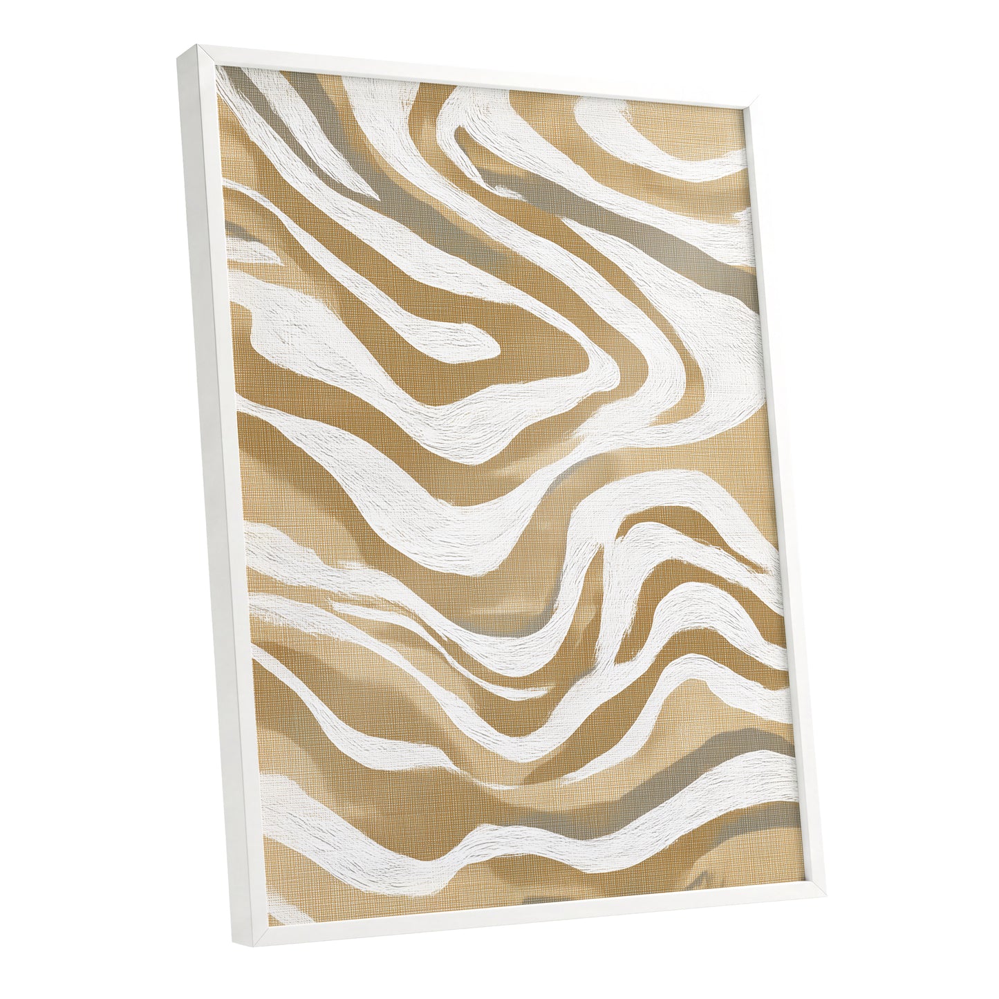 Golden Ochre White Abstract Wavy Line Art