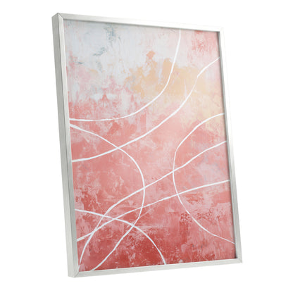Coral Pink Flowing White Line Abstract Wall Art