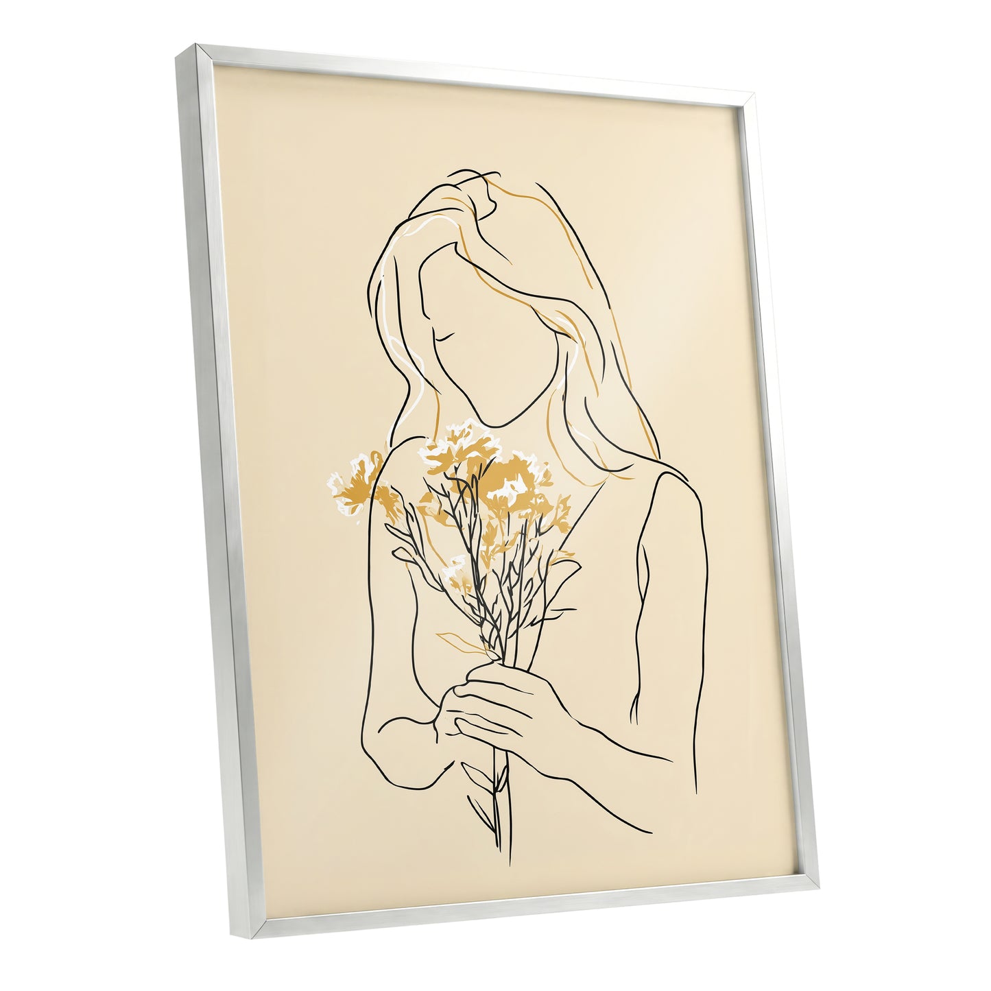 Minimalist Woman with Flowers Line Art