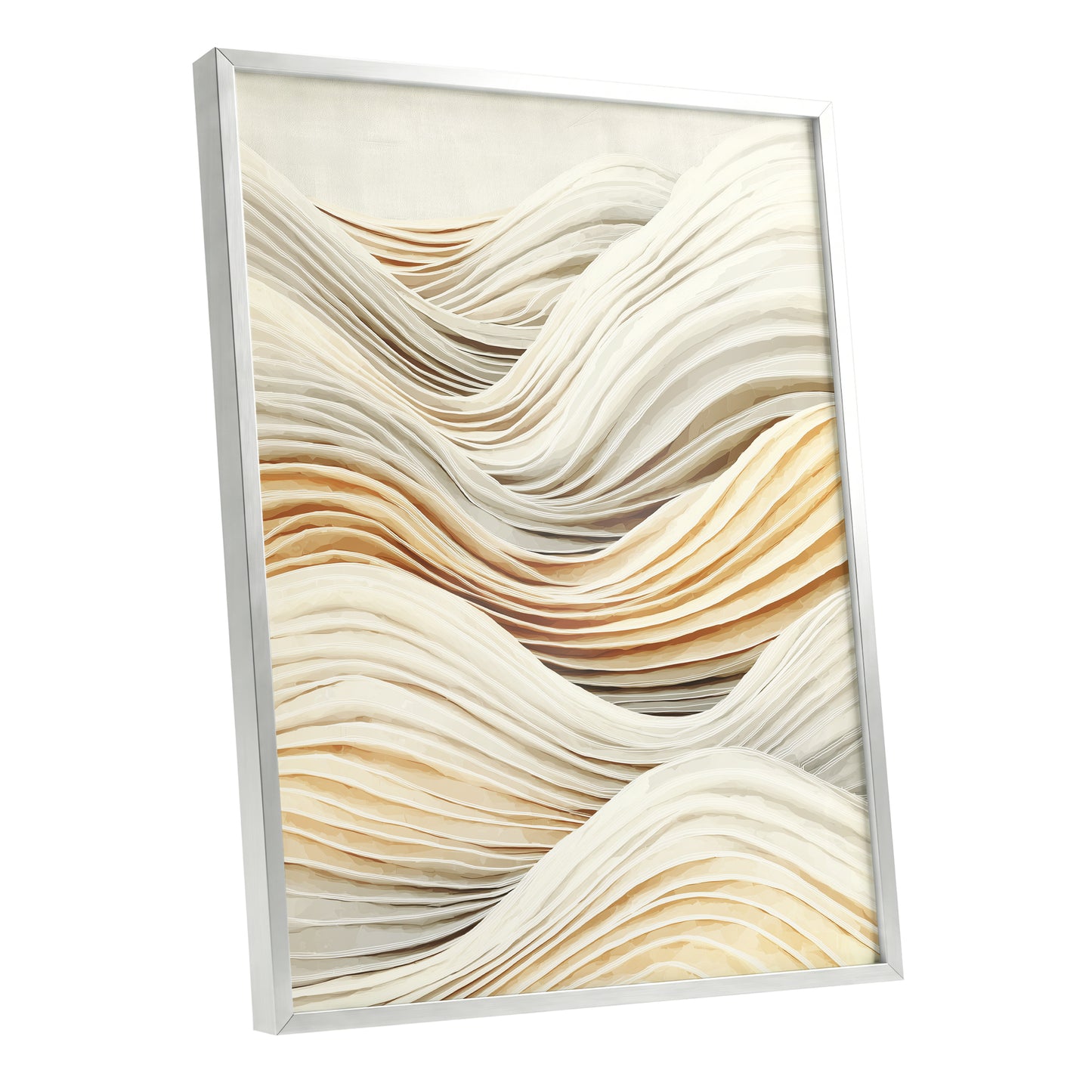 Ivory Beige Layered Abstract Wavy Line Art