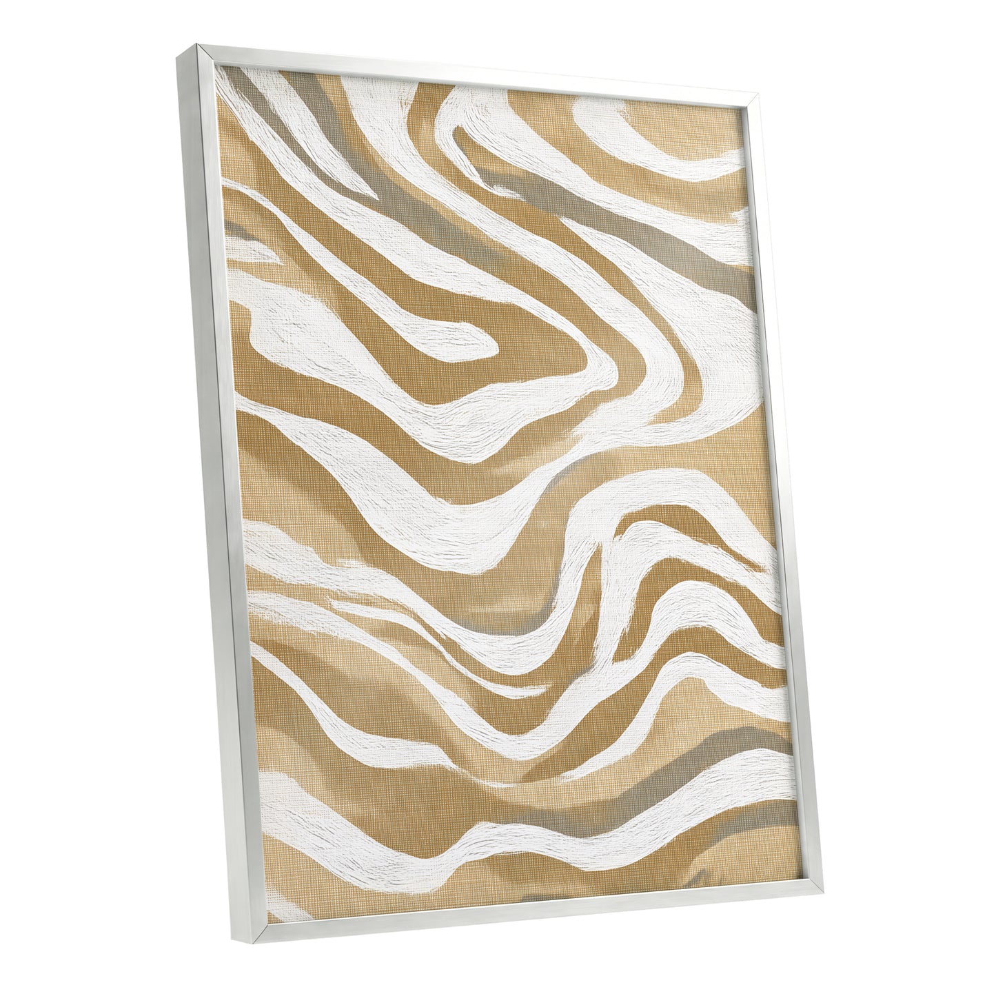 Golden Ochre White Abstract Wavy Line Art