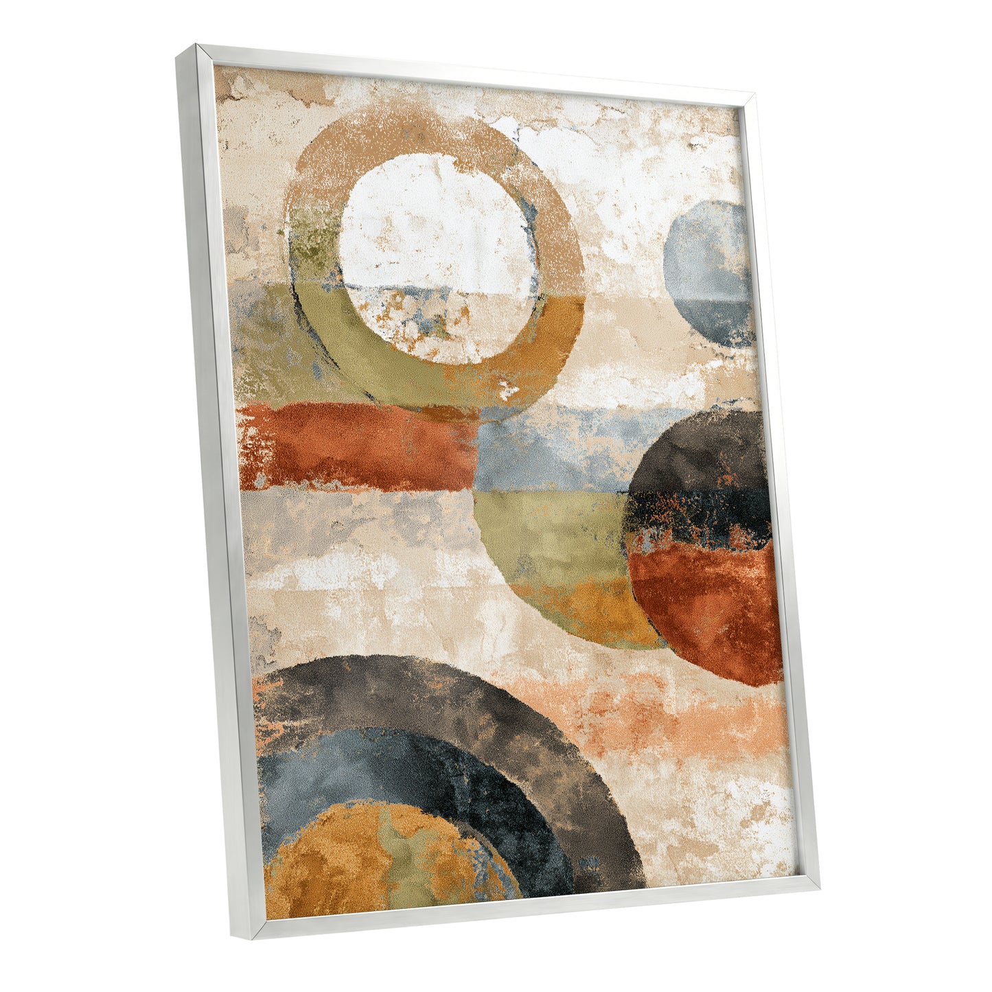 Rust Olive Blue Geometric Circle Abstract Art