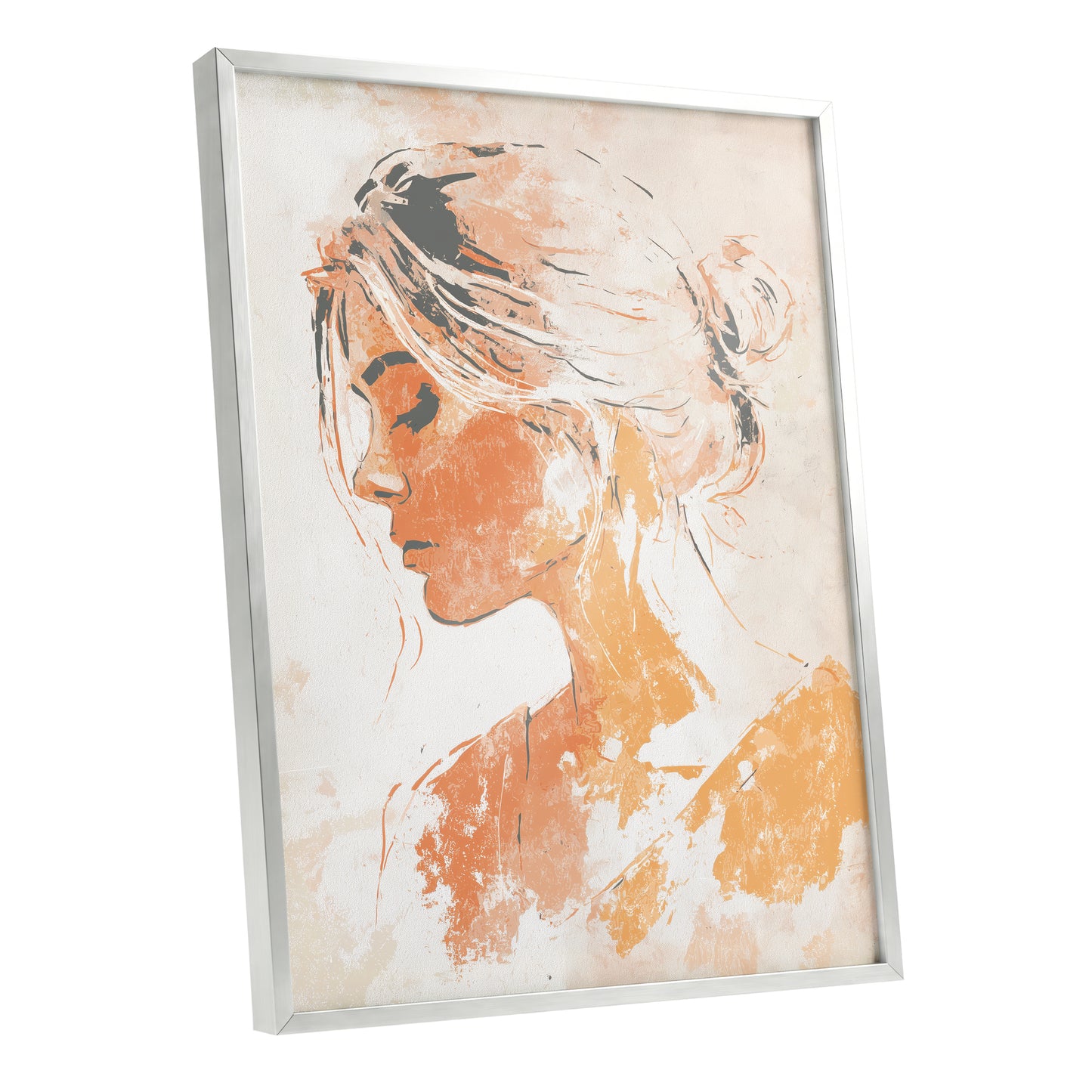 Orange Gold Abstract Woman Profile Portrait Art
