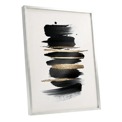Black and Gold Abstract Brushstroke Wall Art