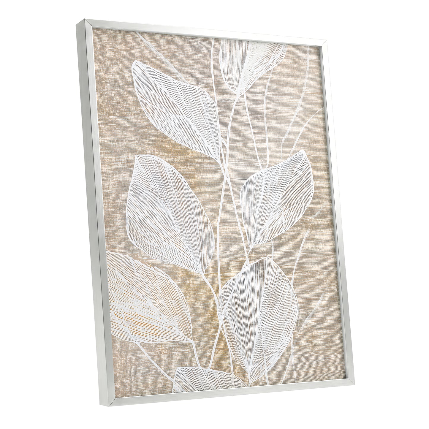 Beige White Botanical Leaf Line Art Print