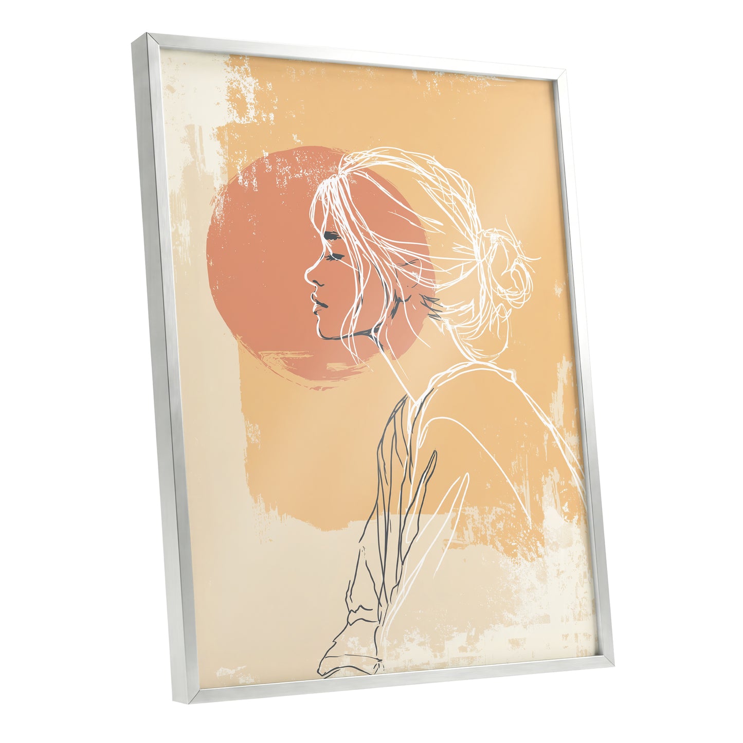 Peach Gold Woman Line Art Sunset Portrait