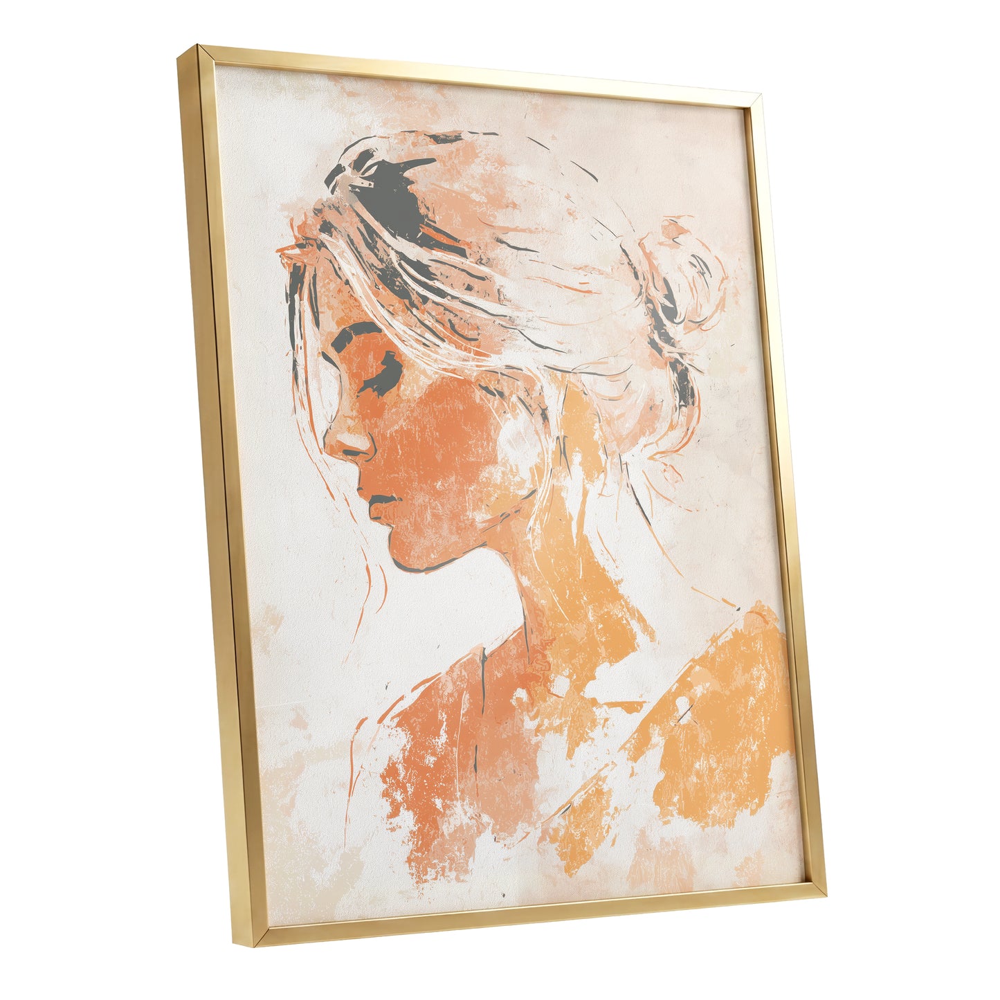 Orange Gold Abstract Woman Profile Portrait Art