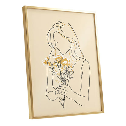 Minimalist Woman with Flowers Line Art
