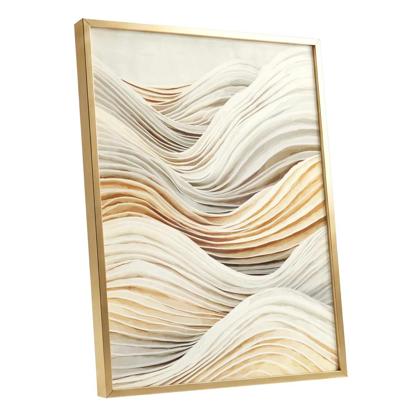 Ivory Beige Layered Abstract Wavy Line Art