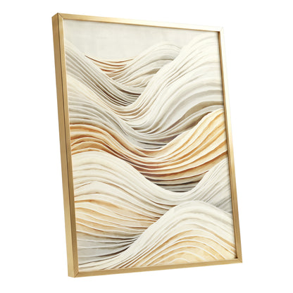 Ivory Beige Layered Abstract Wavy Line Art
