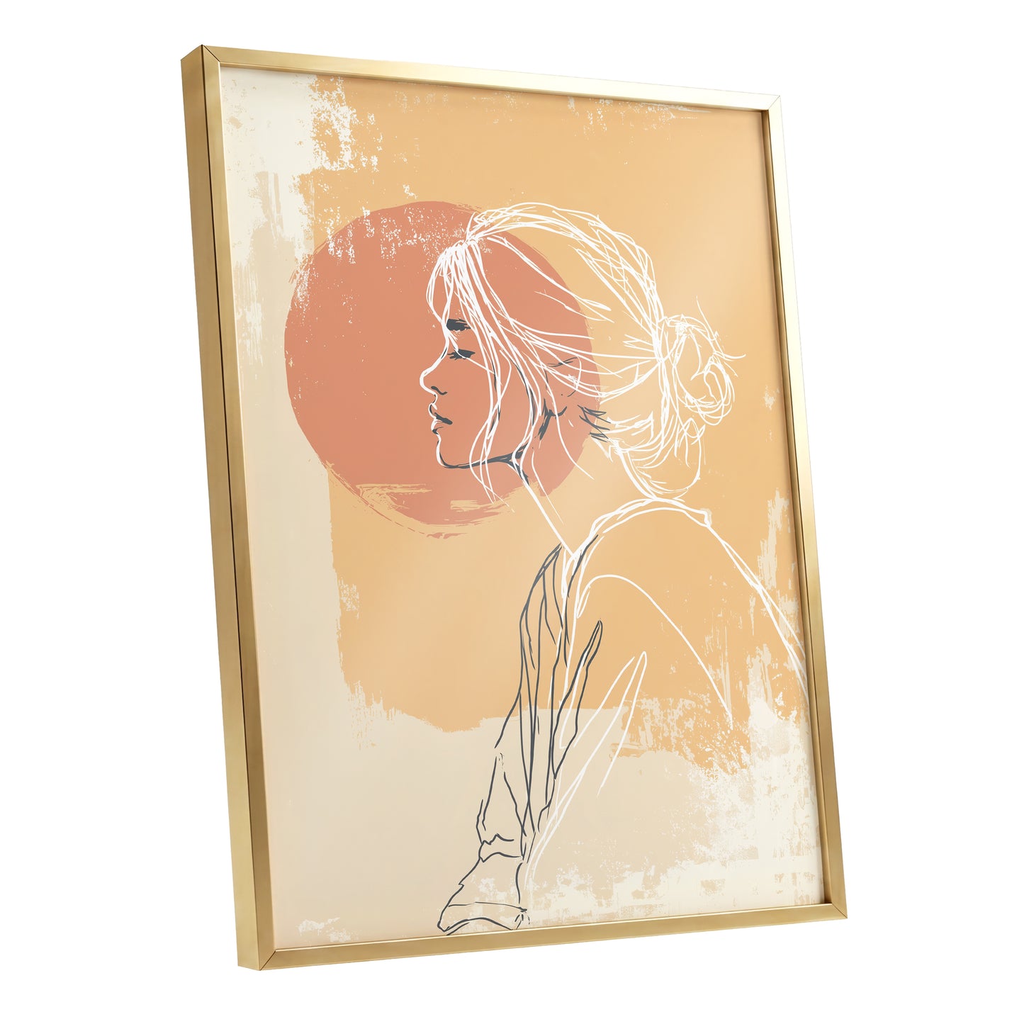 Peach Gold Woman Line Art Sunset Portrait
