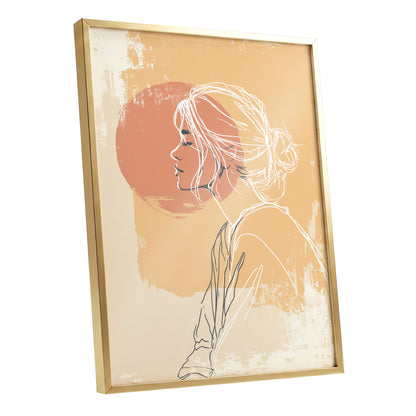 Peach Gold Woman Line Art Sunset Portrait