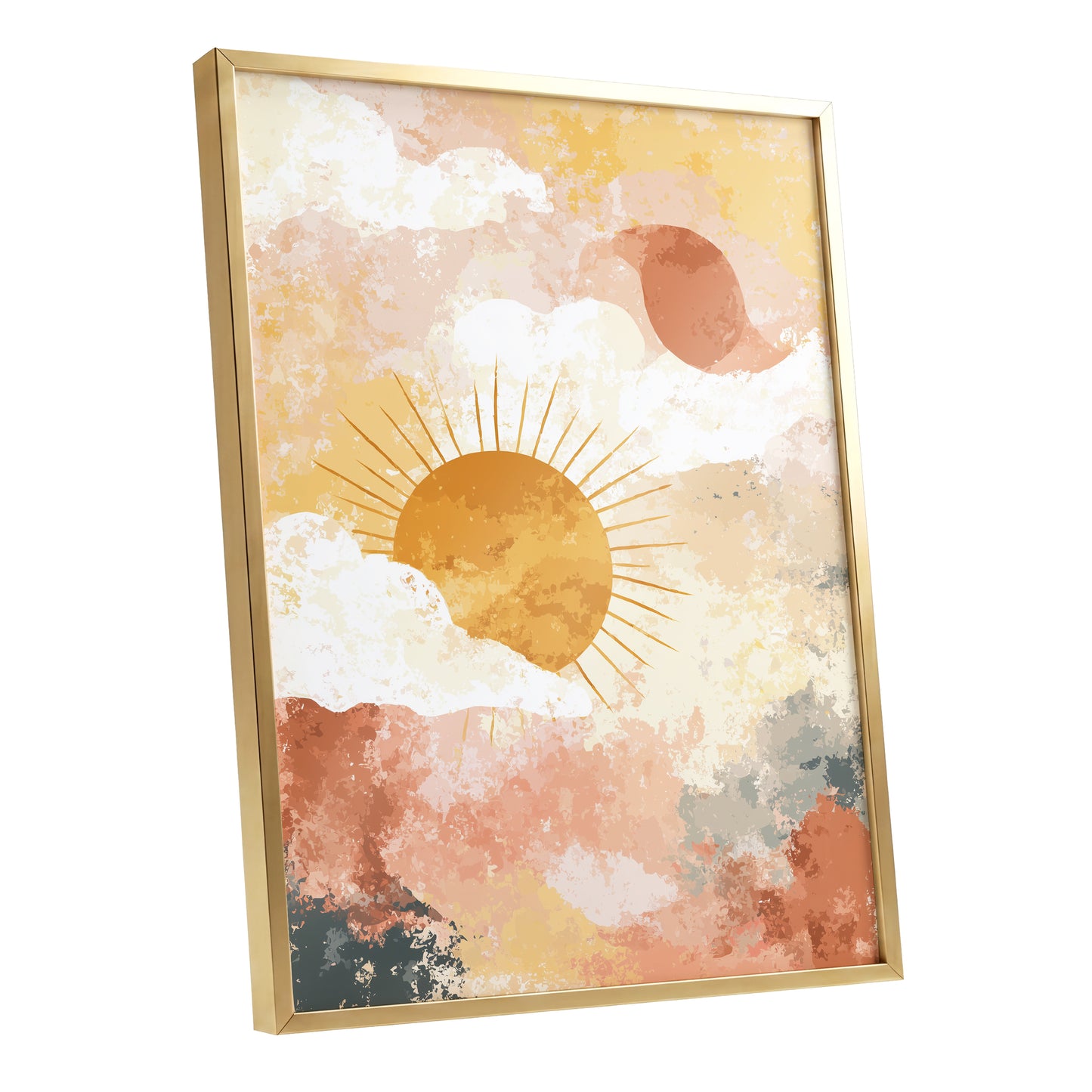 Golden Sun Peach Abstract Cloud Landscape Art