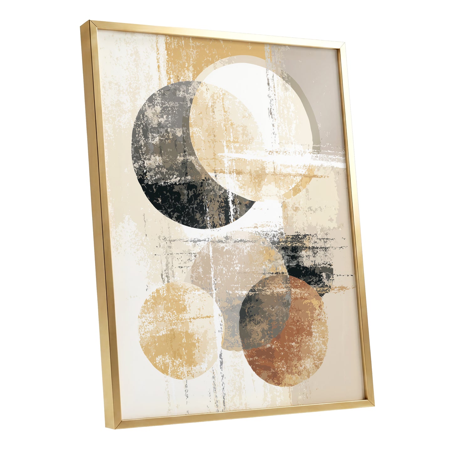 Black Gold Taupe Geometric Circle Abstract Art
