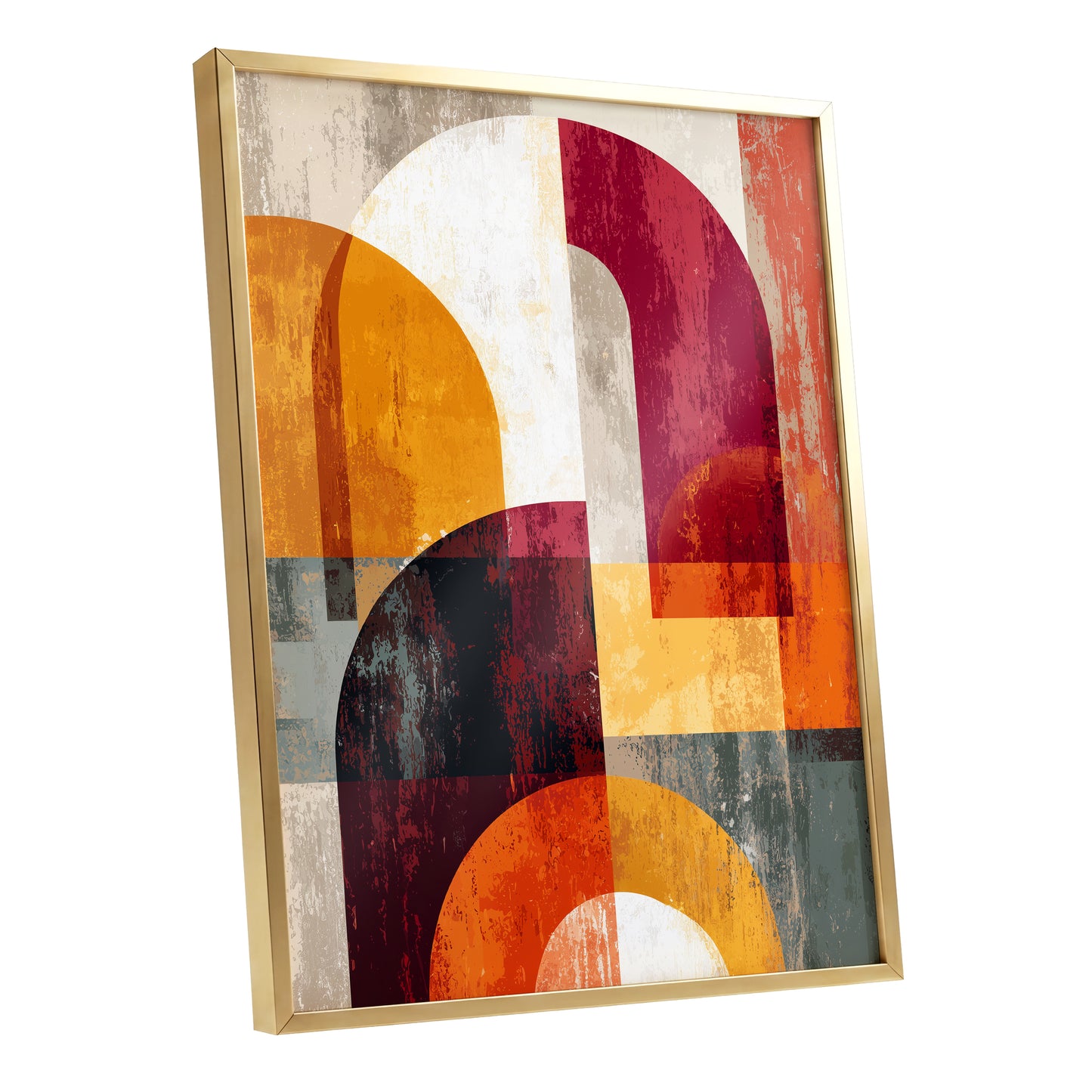 Retro Orange Burgundy Geometric Arch Abstract Art