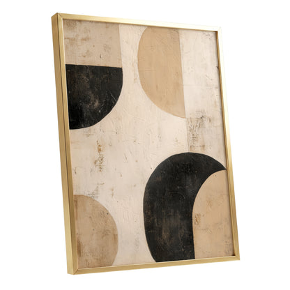 Neutral Beige Black Textured Geometric Abstract Art