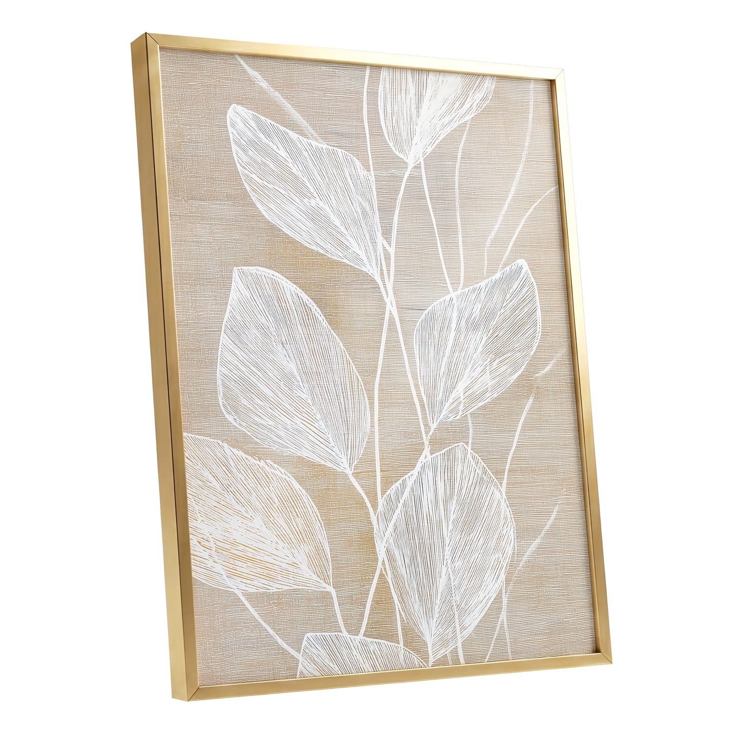 Beige White Botanical Leaf Line Art Print
