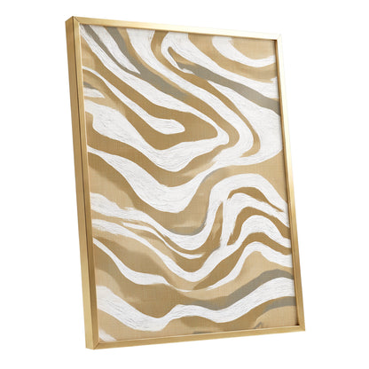 Golden Ochre White Abstract Wavy Line Art