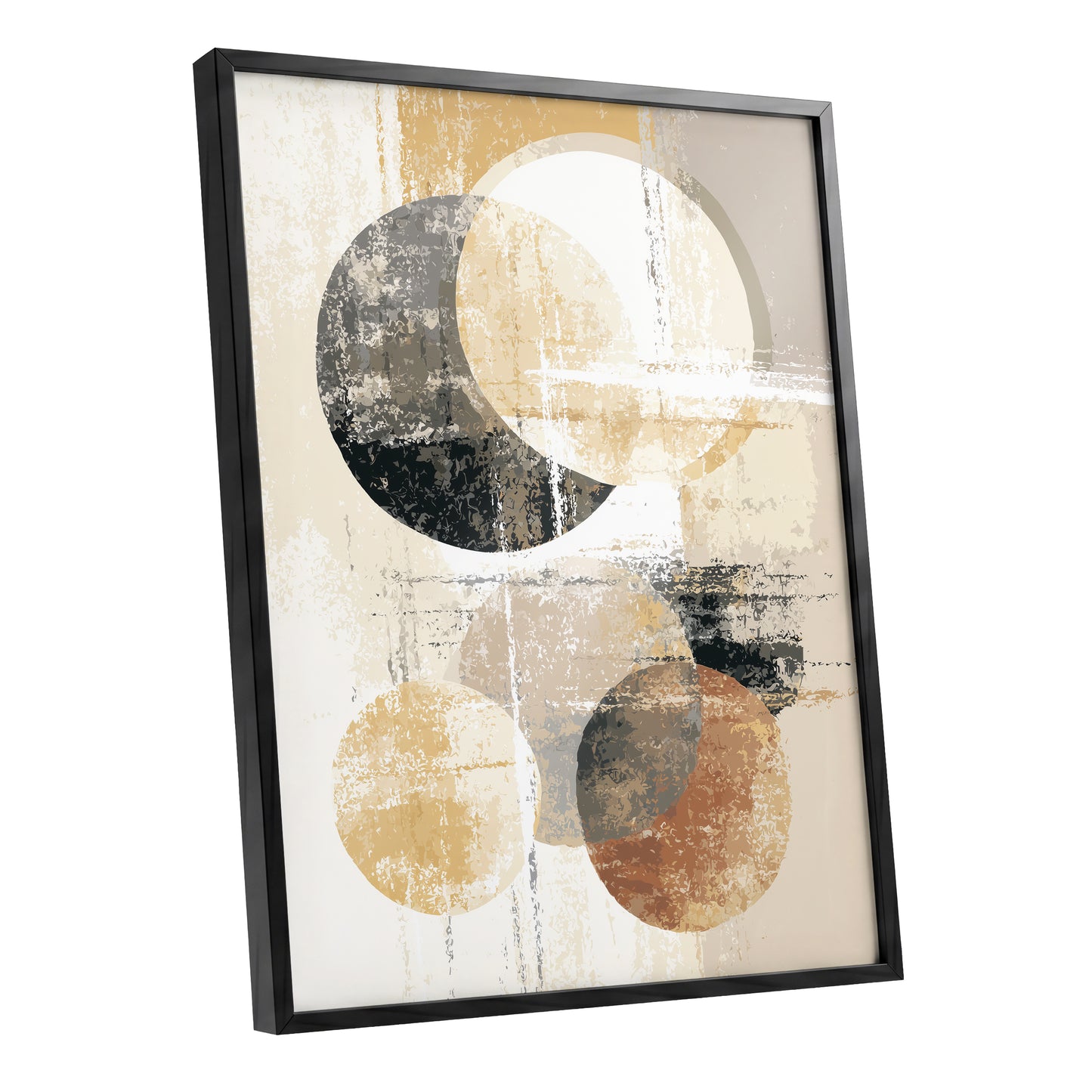 Black Gold Taupe Geometric Circle Abstract Art