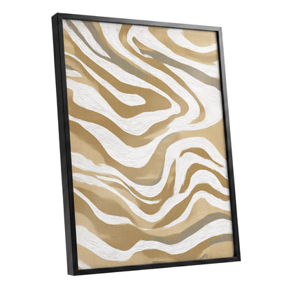 Golden Ochre White Abstract Wavy Line Art