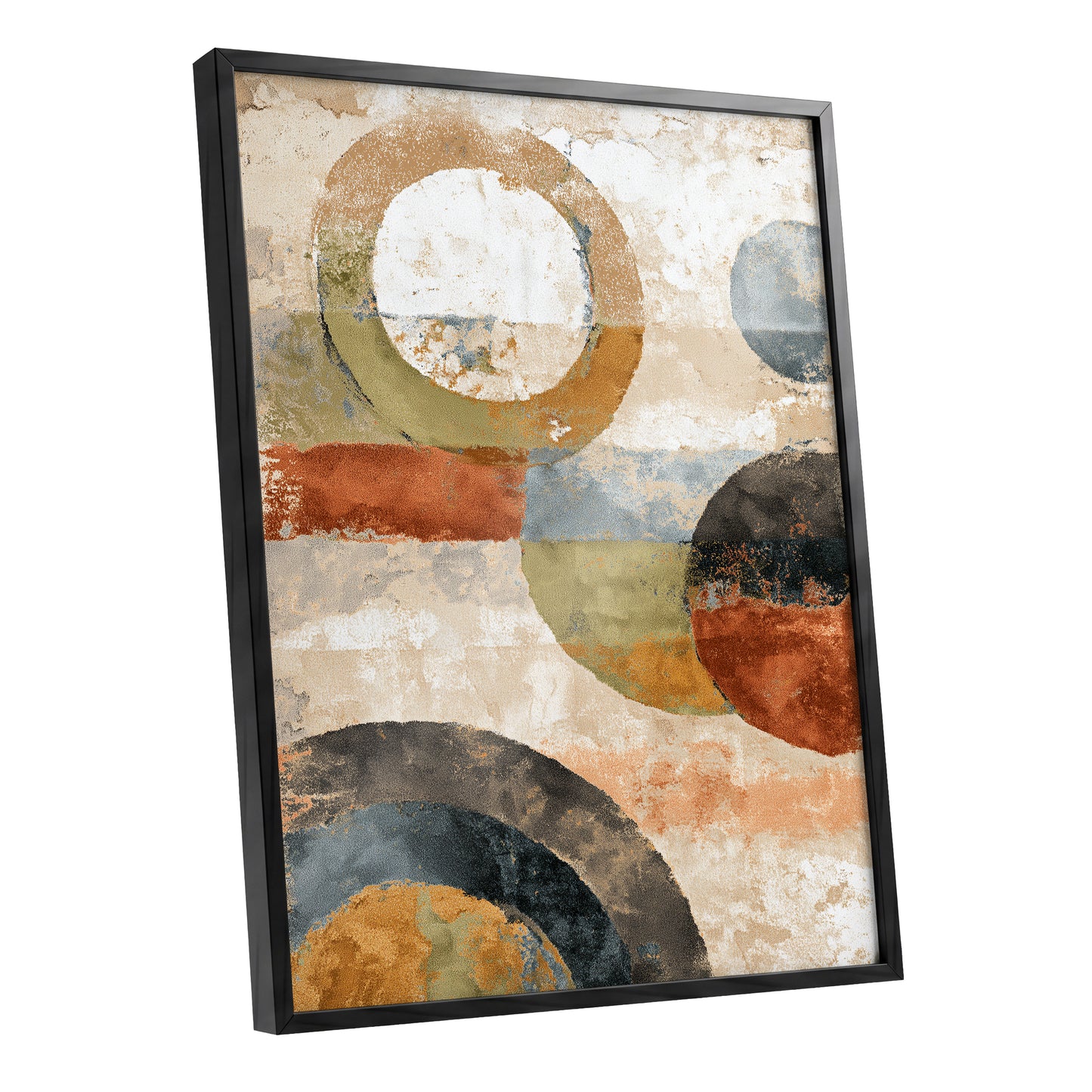 Rust Olive Blue Geometric Circle Abstract Art