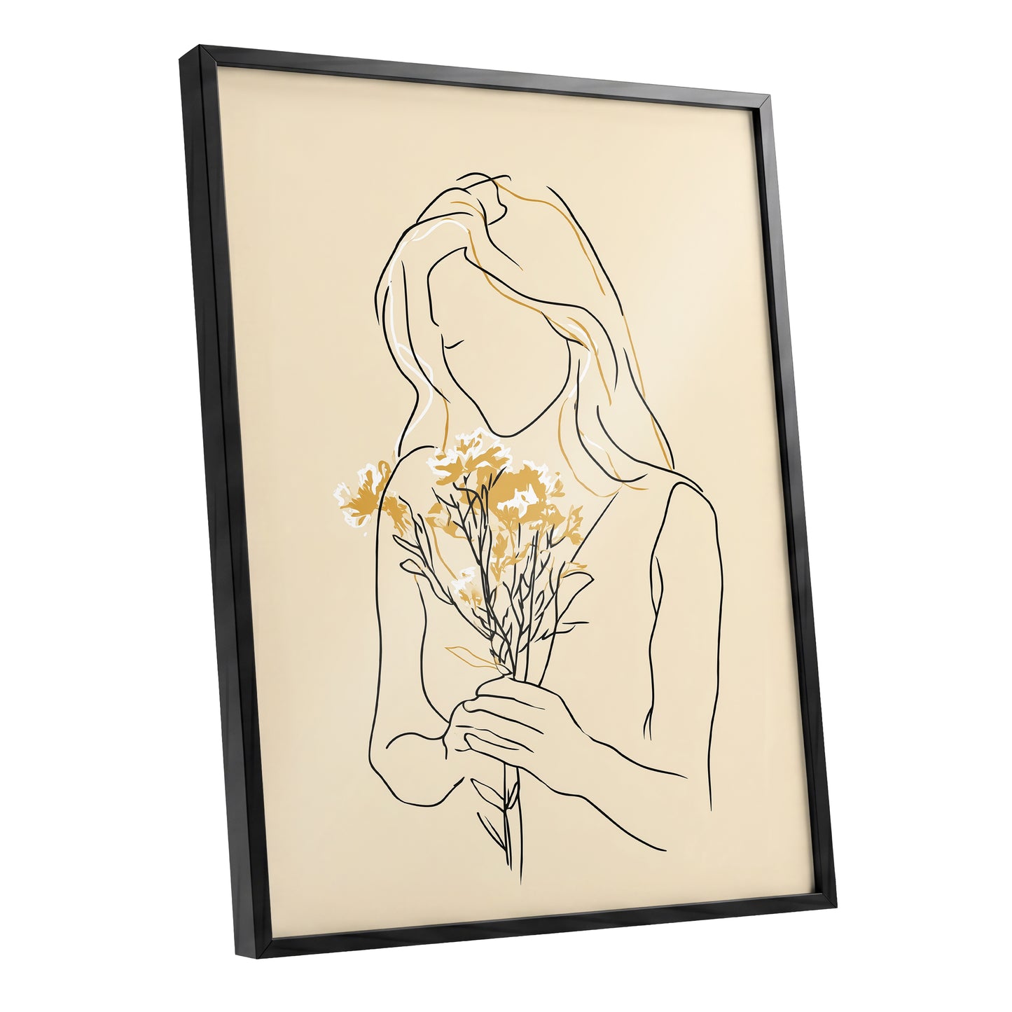 Minimalist Woman with Flowers Line Art
