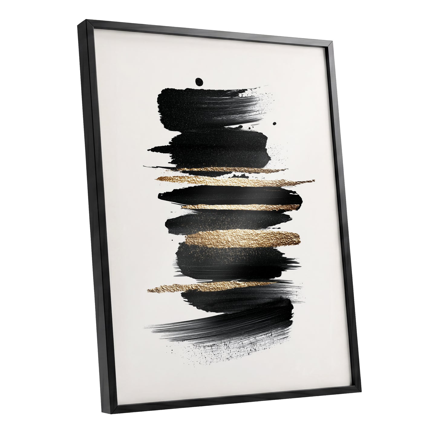 Black and Gold Abstract Brushstroke Wall Art