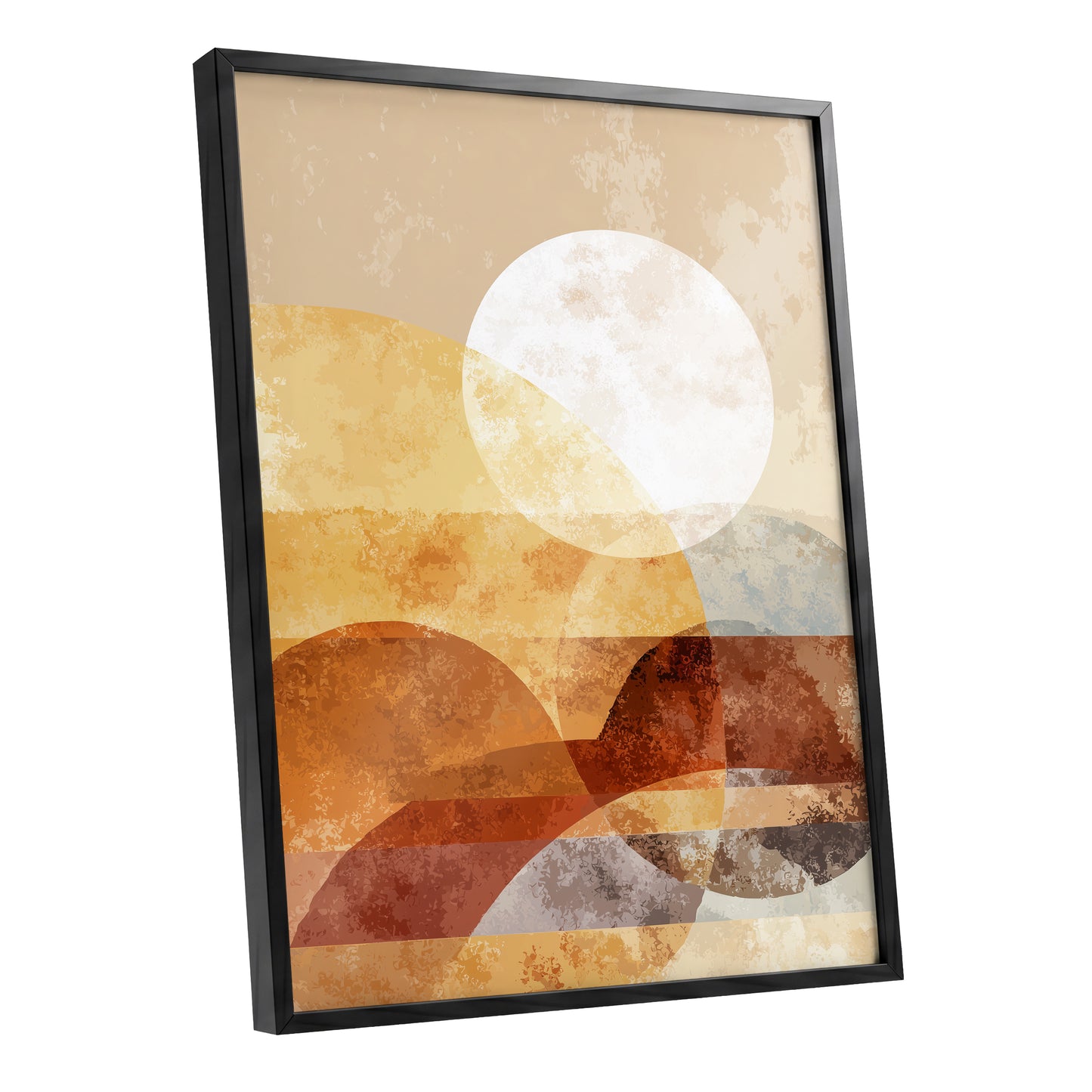 Golden Ochre Geometric Sunset Abstract Wall Art