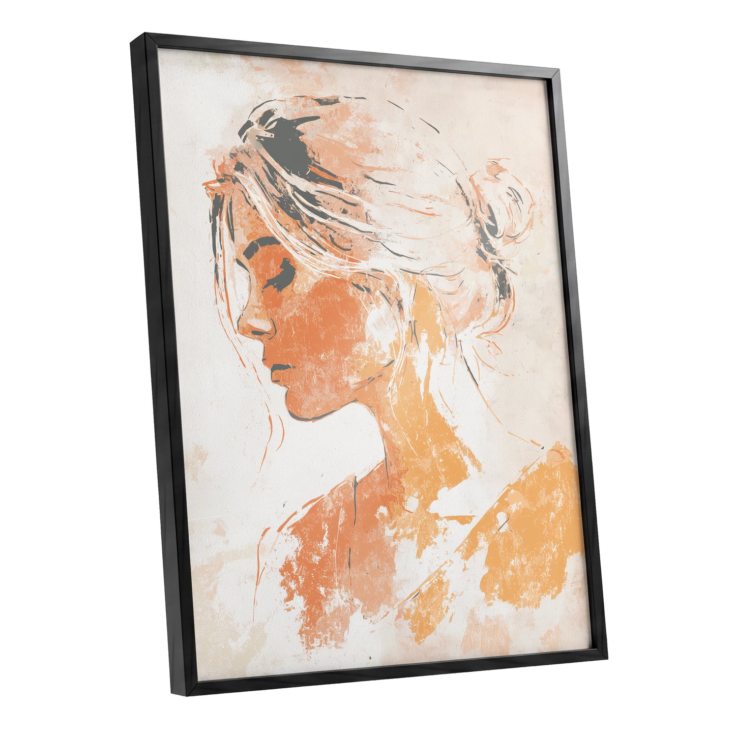 Orange Gold Abstract Woman Profile Portrait Art