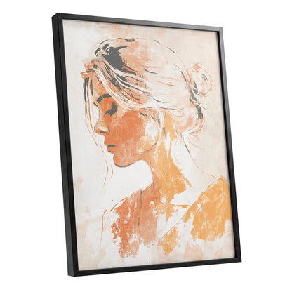 Orange Gold Abstract Woman Profile Portrait Art