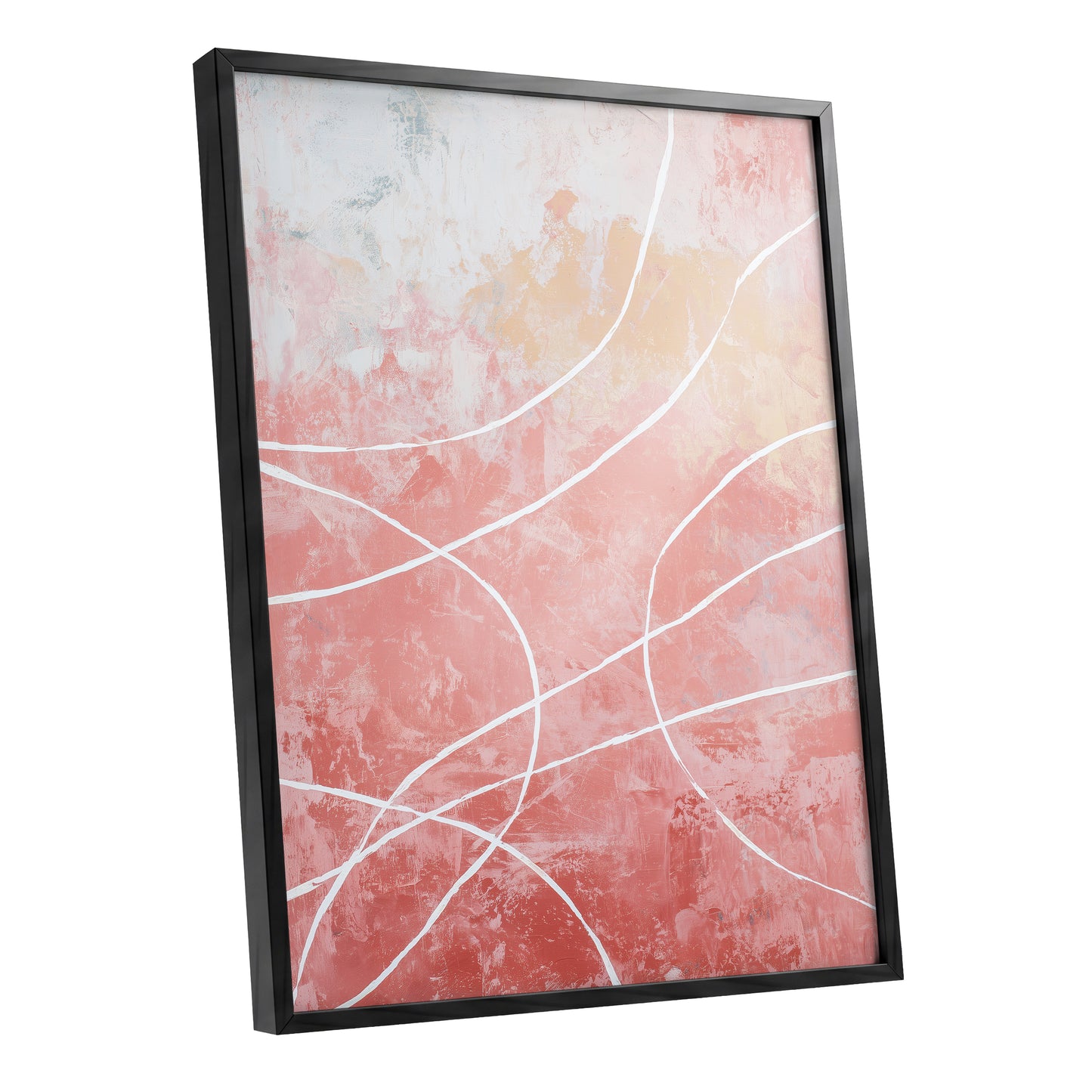 Coral Pink Flowing White Line Abstract Wall Art
