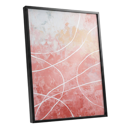 Coral Pink Flowing White Line Abstract Wall Art