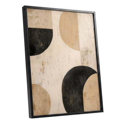Neutral Beige Black Textured Geometric Abstract Art